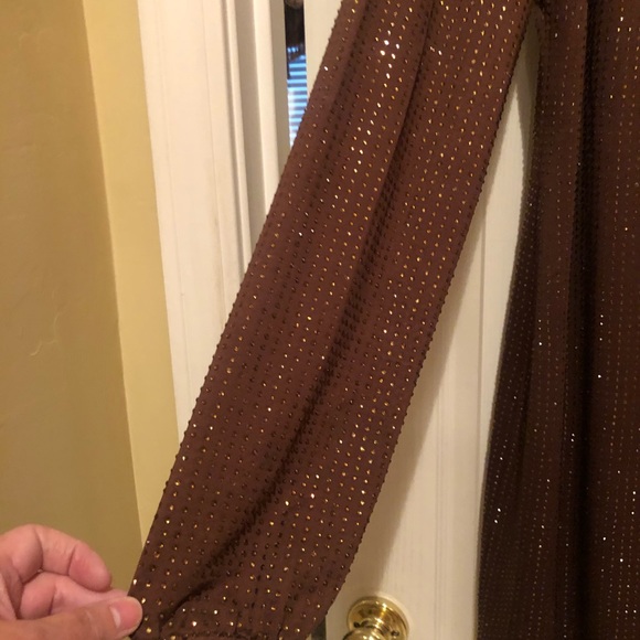 Brown Short Long Sleeve Cocktail Dress - Picture 3 of 8